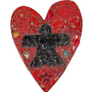 Thunderbird Heart Wall Art Mixed Media Red Black Native American Horse Western